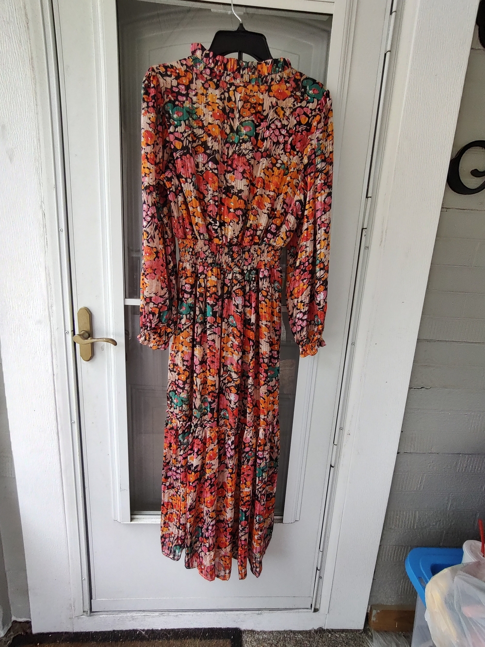 Umgee Floral Tiered Long Sleeve Maxi Dress - Pink Orange Floral - Picture 2 of 9
